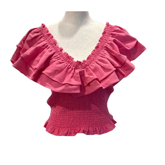 Lush Cropped  Top Women’s Large  Pink Stretch Smocked - Picture 2 of 5